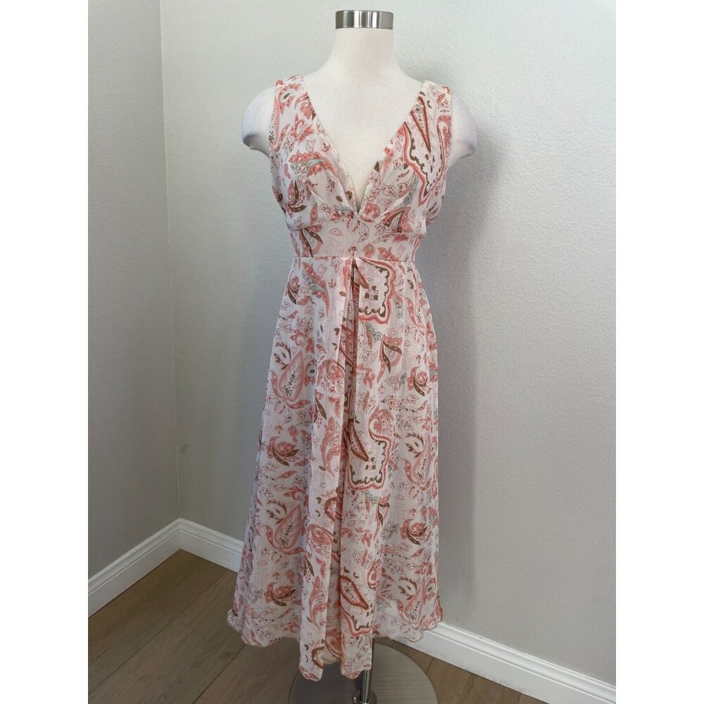 Jonathan‎ Martin Womens 12 Floral Babydoll Sleeveless Midi Dress V Neck